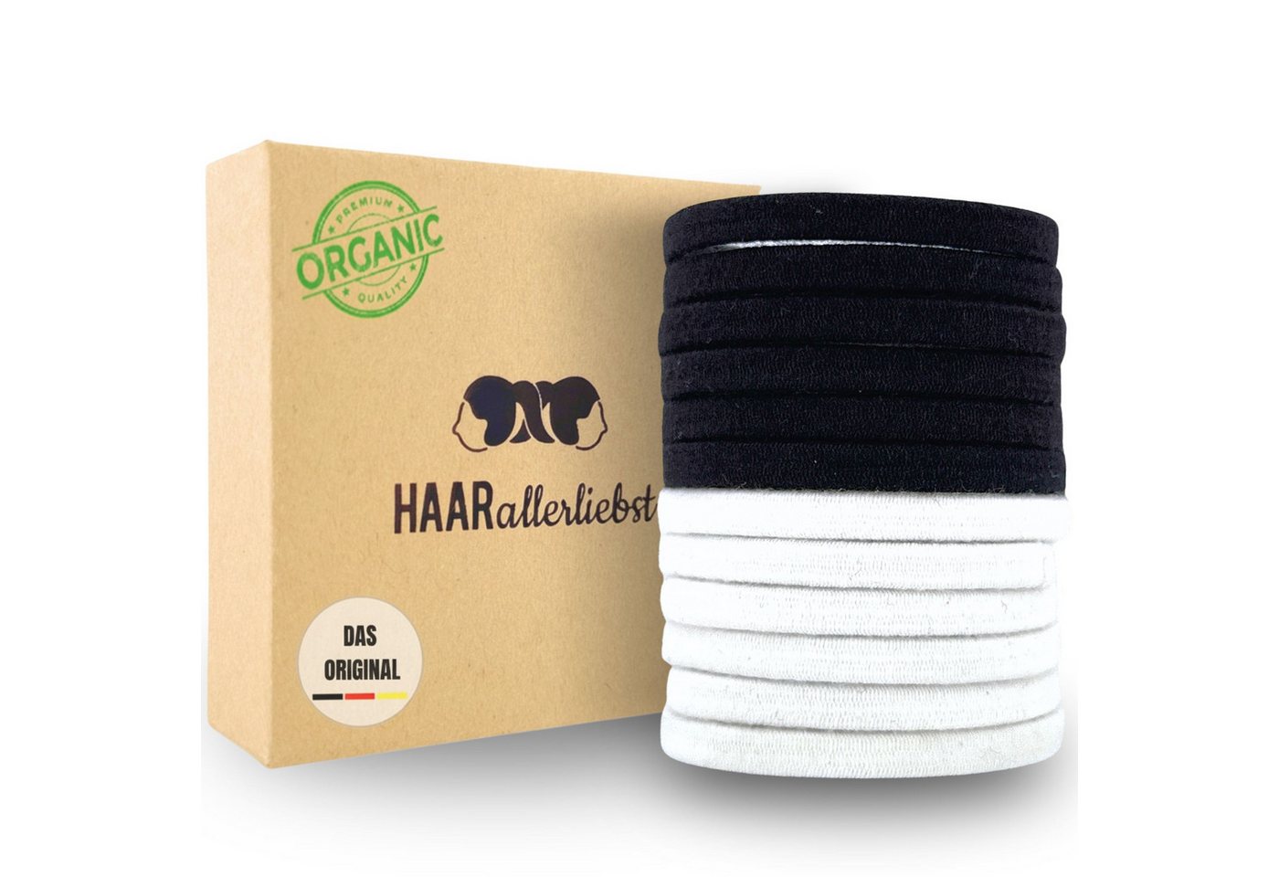 HAARallerliebst Haargummi Bio Haargummis extra Flach, Spar-Set, 12-tlg., Farbe schwarz-weiß, 5cm lang 0,5cm Breit von HAARallerliebst