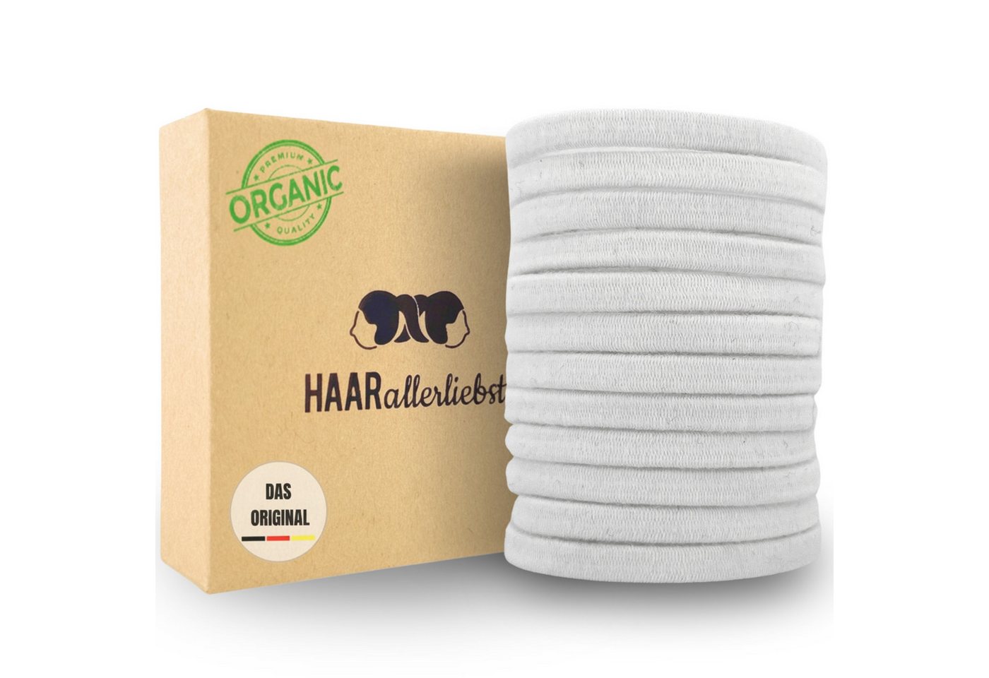 HAARallerliebst Haargummi Bio Haargummis extra Flach, Spar-Set, 12-tlg., Farbe weiß, 5cm lang 0,5cm Breit von HAARallerliebst