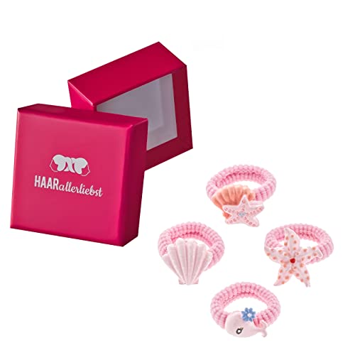 HAARallerliebst Haargummi Set (4 teilig | kleine Wassernixe | rosa) für Mädchen inkl. Schachtel zur Aufbewahrung (Schachtelfarbe: pink) von HAARallerliebst