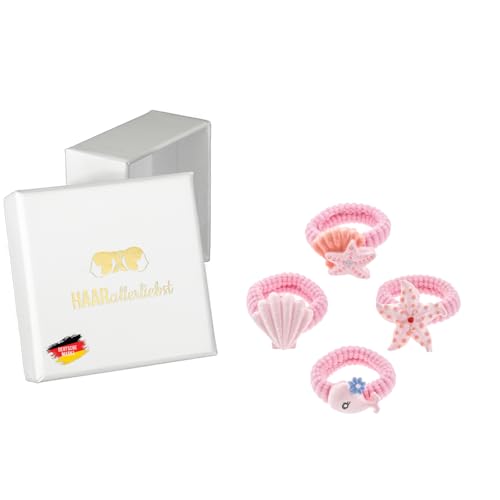 HAARallerliebst Haargummi Set (4 teilig | kleine Wassernixe | rosa) für Mädchen inkl. Schachtel zur Aufbewahrung (Schachtelfarbe: weiss) von HAARallerliebst