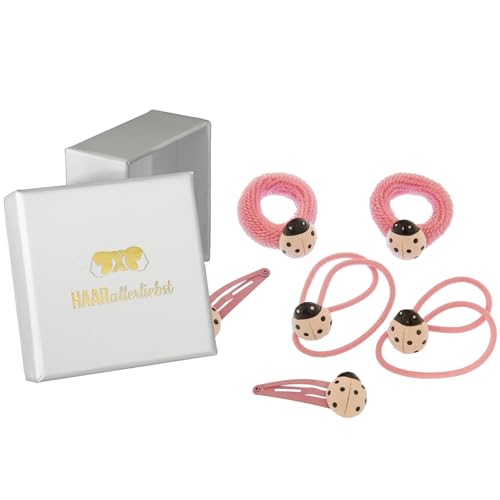 HAARallerliebst Haargummi Set (6 Stück | Marienkäfer | rosa) für Mädchen inkl. Schachtel zur Aufbewahrung (Schachtelfarbe: weiss) von HAARallerliebst