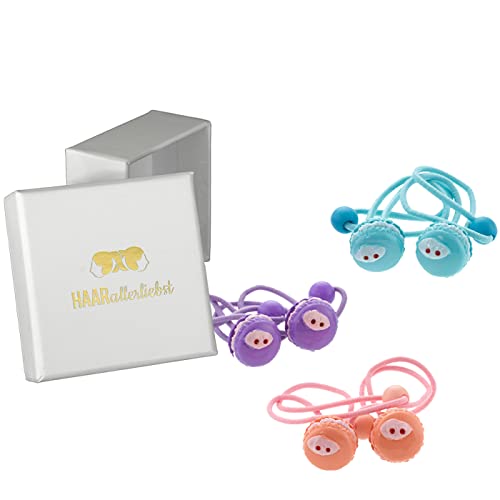 HAARallerliebst Haargummis Haarschmuck Haar Accessoires Set Macarons für Kinder in weisser Box von HAARallerliebst