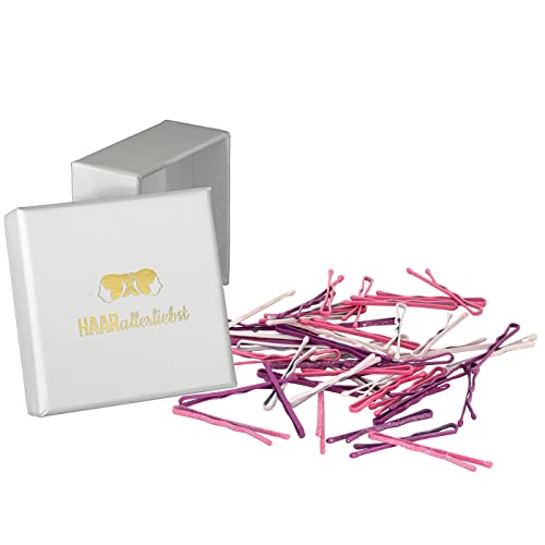 HAARallerliebst Haarklammern Bobby Pins (48 Stück | rosa pink Glitzer | 3,4cm) für Mädchen inkl. Schachtel zur Aufbewahrung (Schachtelfarbe: Weiss) von HAARallerliebst