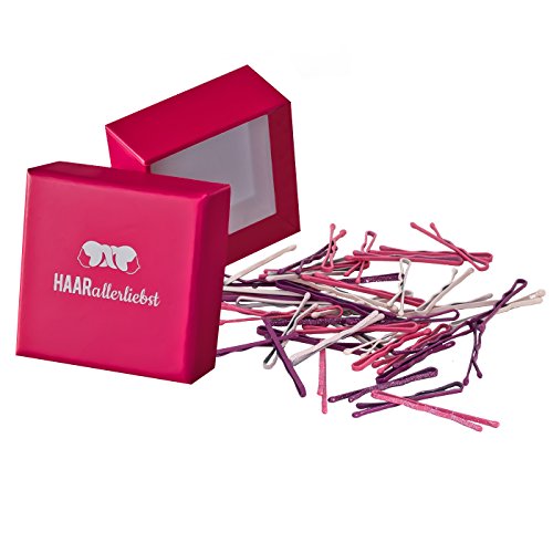 HAARallerliebst Haarklammern Bobby Pins (48 Stück | rosa pink Glitzer | 3,4cm) für Mädchen inkl. Schachtel zur Aufbewahrung (Schachtelfarbe: pink) von HAARallerliebst