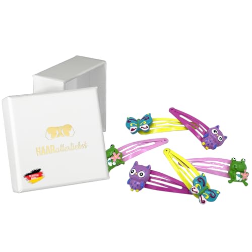 HAARallerliebst Haarschmuck Set Mädchen (6 teilig | Schmetterling Frosch Eule | bunt) für Mädchen inkl. Schachtel zur Aufbewahrung (Schachtelfarbe: Weiss) von HAARallerliebst