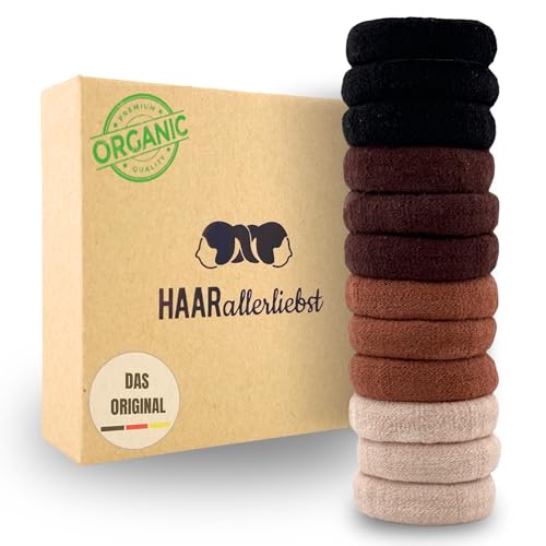 Haarallerliebst Haargummi Damen 12er Set – Haargummis soft ohne Metall aus Bio-Baumwolle & Naturkautschuk – Zopfgummi Mix für starken Halt – Schonend zu Haar & Umwelt von HAARallerliebst