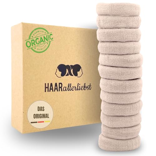 Haarallerliebst Haargummi Damen 12er Set – Haargummis soft ohne Metall aus Bio-Baumwolle & Naturkautschuk – Zopfgummi beige für starken Halt – Schonend zu Haar & Umwelt von HAARallerliebst