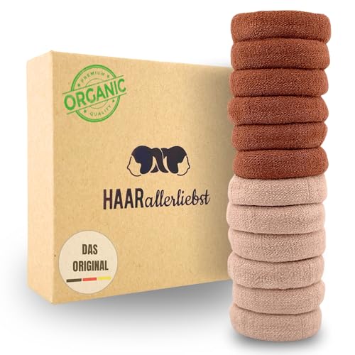 Haarallerliebst Haargummi Damen 12er Set – Haargummis soft ohne Metall aus Bio-Baumwolle & Naturkautschuk – Zopfgummi hellbraun beige für starken Halt – Schonend zu Haar & Umwelt von HAARallerliebst