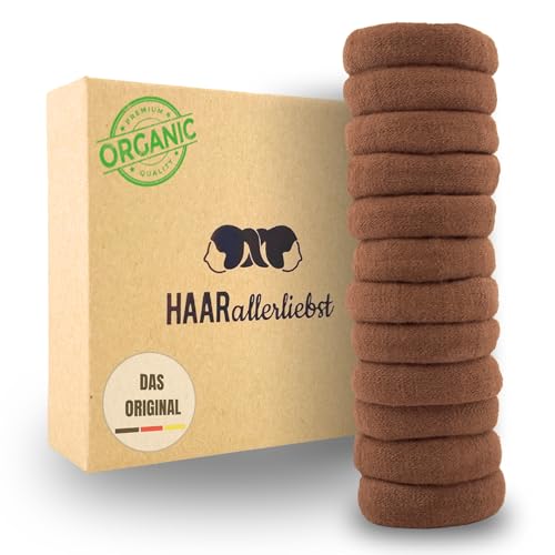 Haarallerliebst Haargummi Damen 12er Set – Haargummis soft ohne Metall aus Bio-Baumwolle & Naturkautschuk – Zopfgummi hellbraun für starken Halt – Schonend zu Haar & Umwelt von HAARallerliebst
