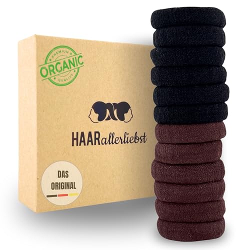 Haarallerliebst Haargummi Damen 12er Set – Haargummis soft ohne Metall aus Bio-Baumwolle & Naturkautschuk – Zopfgummi schwarz braun für starken Halt – Schonend zu Haar & Umwelt von HAARallerliebst