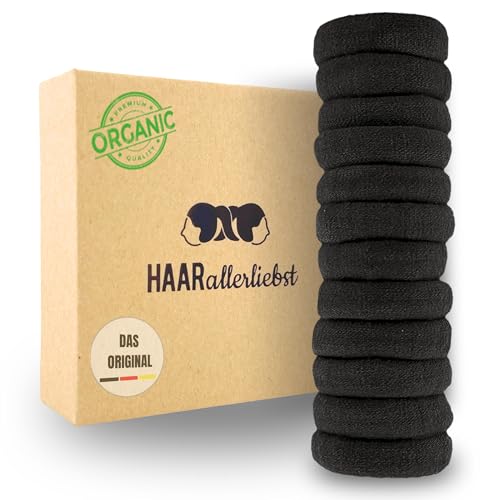 Haarallerliebst Haargummi Damen 12er Set – Haargummis soft ohne Metall aus Bio-Baumwolle & Naturkautschuk – Zopfgummi schwarz für starken Halt – Schonend zu Haar & Umwelt von HAARallerliebst