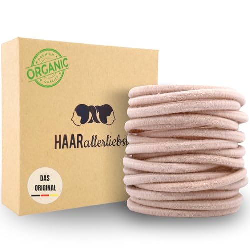 Haarallerliebst Haargummi Damen 20er Set – Haargummis ohne Metall aus Bio-Baumwolle & Naturkautschuk – Zopfgummi beige für starken Halt – Schonend zu Haar & Umwelt von HAARallerliebst