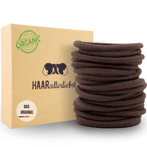Haarallerliebst Haargummi Damen 20er Set – Haargummis ohne Metall aus Bio-Baumwolle & Naturkautschuk – Zopfgummi dunkelbraun für starken Halt – Schonend zu Haar & Umwelt von HAARallerliebst