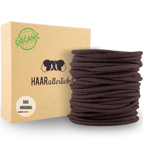 Haarallerliebst Haargummi Damen 30er Set – Haargummis soft ohne Metall aus Bio-Baumwolle & Naturkautschuk – Zopfgummi dunkelbraun für starken Halt – Schonend zu Haar & Umwelt von HAARallerliebst