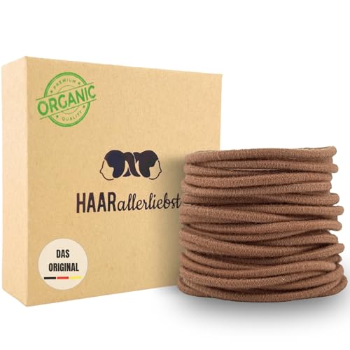 Haarallerliebst Haargummi Damen 30er Set – Haargummis soft ohne Metall aus Bio-Baumwolle & Naturkautschuk – Zopfgummi hellbraun für starken Halt – Schonend zu Haar & Umwelt von HAARallerliebst