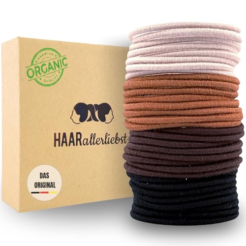 Haarallerliebst Haargummi Damen 30er Set – Haargummis soft ohne Metall aus Bio-Baumwolle & Naturkautschuk – Zopfgummi schwarz hellbraun dunkelbraun beige für starken Halt – Schonend zu Haar & Umwelt von HAARallerliebst