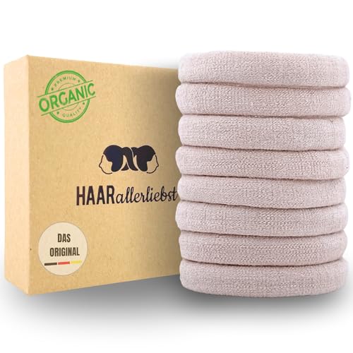 Haarallerliebst Haargummi Damen 8er Set – Haargummis soft ohne Metall aus Bio-Baumwolle & Naturkautschuk – Zopfgummi beige für starken Halt – Schonend zu Haar & Umwelt von HAARallerliebst