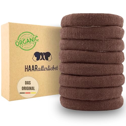 Haarallerliebst Haargummi Damen 8er Set – Haargummis soft ohne Metall aus Bio-Baumwolle & Naturkautschuk – Zopfgummi dunkelbraun für starken Halt – Schonend zu Haar & Umwelt von HAARallerliebst