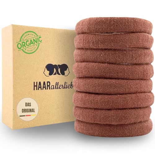 Haarallerliebst Haargummi Damen 8er Set – Haargummis soft ohne Metall aus Bio-Baumwolle & Naturkautschuk – Zopfgummi hellbraun für starken Halt – Schonend zu Haar & Umwelt von HAARallerliebst