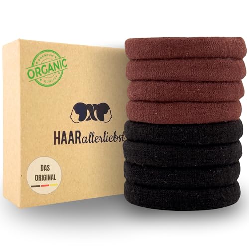 Haarallerliebst Haargummi Damen 8er Set – Haargummis soft ohne Metall aus Bio-Baumwolle & Naturkautschuk – Zopfgummi schwarz braun für starken Halt – Schonend zu Haar & Umwelt von HAARallerliebst