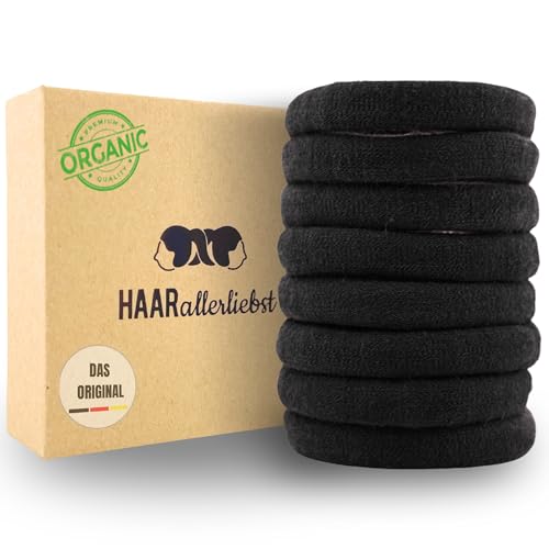 Haarallerliebst Haargummi Damen 8er Set – Haargummis soft ohne Metall aus Bio-Baumwolle & Naturkautschuk – Zopfgummi schwarz für starken Halt – Schonend zu Haar & Umwelt von HAARallerliebst