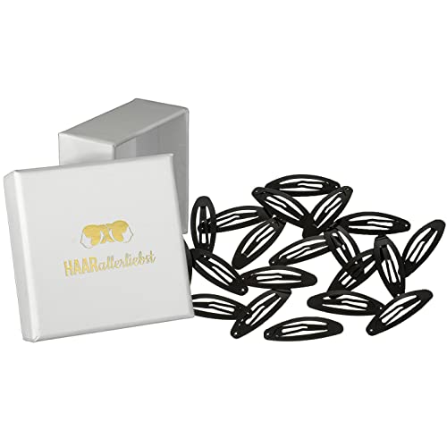 Haarallerliebst Haarspangen Oval für Kinder & Damen – 20 Stück in Schwarz (5 cm) inkl. Aufbewahrungsbox weiss – Ideal für normales Haar von HAARallerliebst
