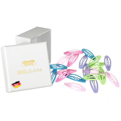 Haarallerliebst Haarspangen klein für Kinder – 20 Stück oval mit glitzer in Pastell Farben (3,7 cm) inkl. Aufbewahrungsbox weiss – Ideal für dünnes, feines Haar von HAARallerliebst