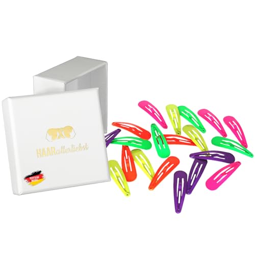 Haarallerliebst Haarspangen klein für Kinder & Damen – 20 Stück in neonfarben (4 cm) inkl. Aufbewahrungsbox weiss – Ideal für dünnes & feines Haar von HAARallerliebst