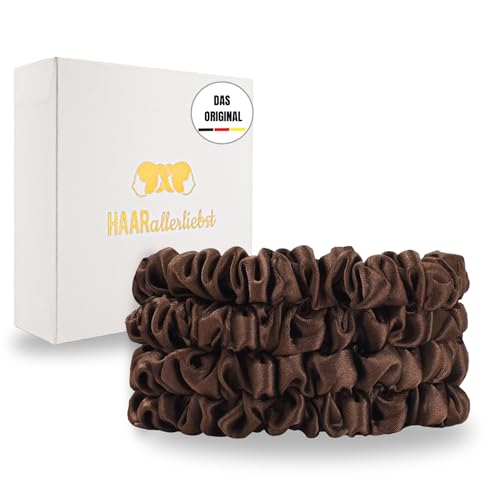 HaarallerliebstHaargummi Damen Scrunchies – 4er-Set 100 % Seide Haargummis in braun – Dünne Silk Hair Ties mit Geschenkbox – Scrunchie Seide | Silk | Seiden Scrunchie HaarallerliebstHaargummi Damen Scrunchies – 4er-Set 100 % Seide Haargummis in braun – Dünne Silk Hair Ties mit Geschenkbox – Scrunchie Seide | Silk | Seiden Scrunchie von HAARallerliebst