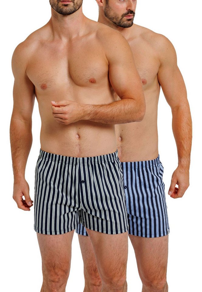 HAASIS Bodywear 1919 Boxershorts Herren Jersey Boxer 77222453-navy-Streifen (Packung, 2-St., 2er Pack) Bedruckte Jersey-Boxer, Knopfleiste von HAASIS Bodywear 1919