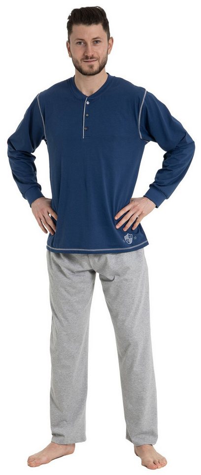 HAASIS Bodywear 1919 Pyjama Herren Pyjama 77102922-darkblue/graumeliert (1 tlg) Hochwertiger Pyjama, Knopfleiste von HAASIS Bodywear 1919