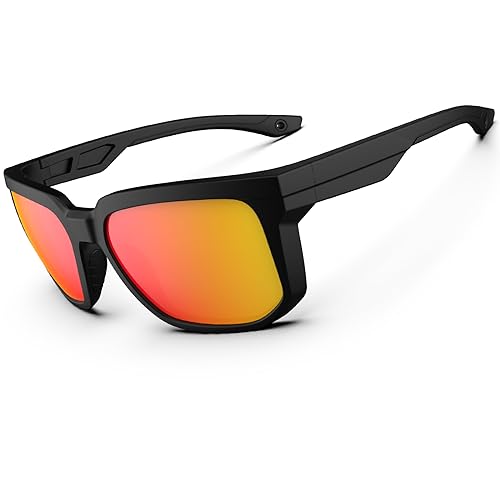 Sonnenbrille für Herren und Damen, polarisierte Sport-Sonnenbrille, 100% UV-Schutz, flexibel, leicht, TR90-Rahmen, Sonnenbrille, Fahren, Angeln, Golf, Mattschwarz und Orange von HAAYOT