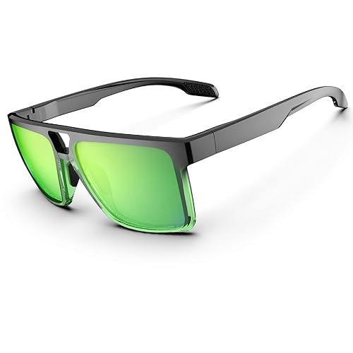 Sonnenbrille für Herren und Damen, polarisierte Sport-Sonnenbrille, leicht, TR90-Rahmen, 100% UV-Schutz, Sonnenbrille, Fahren, Angeln, Wandern, Laufen, Golf, transparentes Grün/Schwarz und Grün von HAAYOT