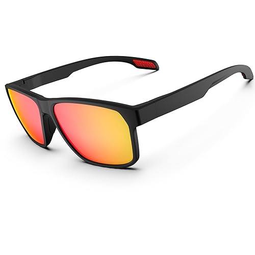 Sonnenbrille für Herren und Damen, polarisierte Sport-Sonnenbrille, leicht, langlebig, flexibel, TR90-Rahmen, 100% UV-Schutz, Sonnenbrille, Angeln, Fahren, Golf, Laufen, Mattschwarz und Orange von HAAYOT