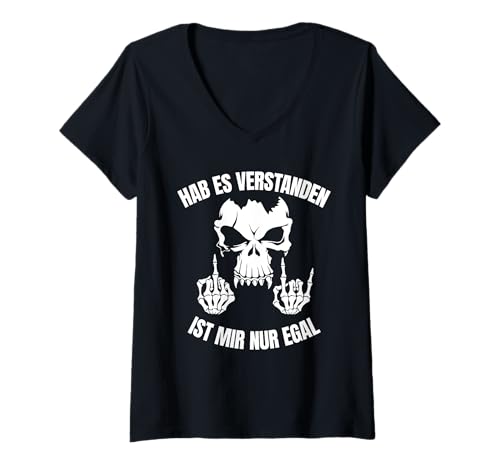 Damen HAB ES VERSTANDEN IST MIR NUR EGAL - Böses Rocker Skelett T-Shirt mit V-Ausschnitt Damen HAB ES VERSTANDEN IST MIR NUR EGAL - Böses Rocker Skelett T-Shirt mit V-Ausschnitt von HAB ES VERSTANDEN IST MIR NUR EGAL - Lustig Böse