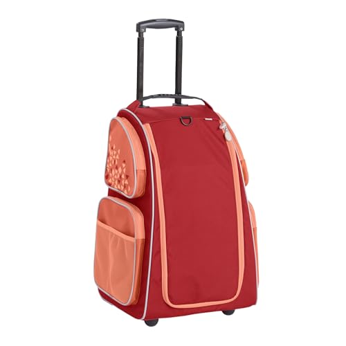 HABA Kinder-Schranktrolley Apricot mit 2 Rollen – Kinderkoffer aus recyceltem Polyester mit Schmutzwäschebeutel, 3 herausnehmbaren Böden und 4 Reißverschluss-Außentaschen – 2012725002 von HABA