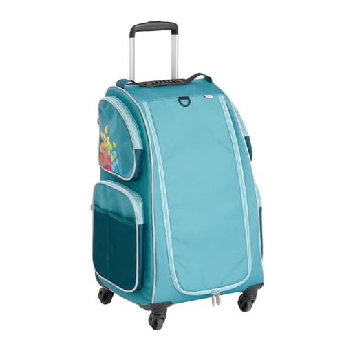 HABA Kinder-Schranktrolley Petrol mit 4 Rollen – Kinderkoffer aus recyceltem Polyester mit Schmutzwäschebeutel, 3 herausnehmbaren Böden und 4 Reißverschluss-Außentaschen – 2012724001 von HABA