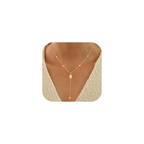 HABIKIP Gold/versilberte Halskette für Damen, zierliche, mehrlagige lange Halsketten für Frauen, trendige, einfache Perlenkette, Y-Halskette, wasserdicht, Schmuckgeschenke, Vergoldet, Kein Edelstein von HABIKIP