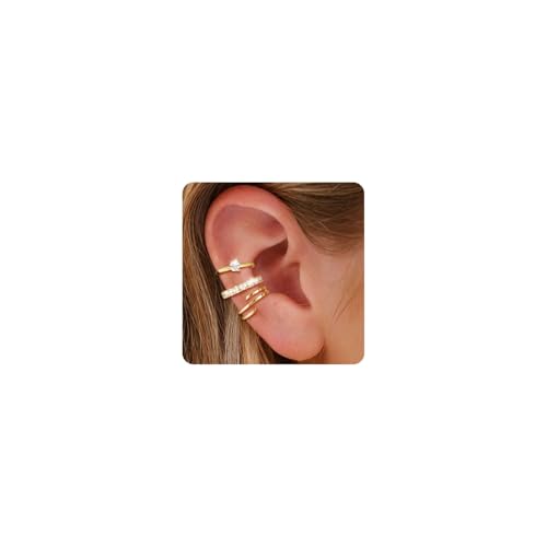 HABIKIP Goldene Ohrmanschetten für Frauen, nicht durchbohrend, zierlich, 14 Karat vergoldet, hypoallergen, Ohrclip-Ohrring-Set, trendige, dünne Zirkonia, unregelmäßige Krallenknorpel, Schmuckgeschenke von HABIKIP