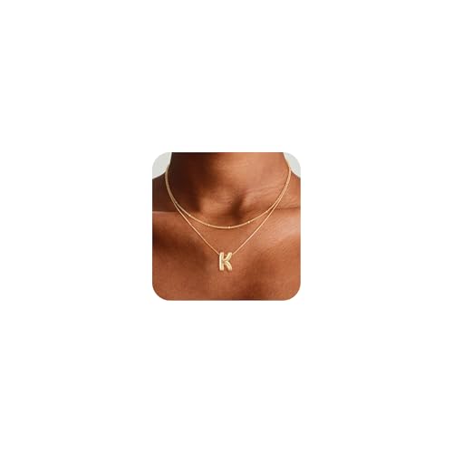 HABIKIP Halskette mit Initialen-Anhänger für Frauen, geschichtet, 14 Karat vergoldet, Blasen-Buchstabe A-Z, Halskette, Anhänger, Choker-Halsketten für Frauen, trendige Monogramm-Namenskette HABIKIP Halskette mit Initialen-Anhänger für Frauen, geschichtet, 14 Karat vergoldet, Blasen-Buchstabe A-Z, Halskette, Anhänger, Choker-Halsketten für Frauen, trendige Monogramm-Namenskette von HABIKIP