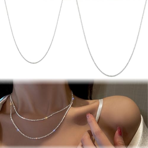 2 Stück Kette Damen Silber Halskette Layerd Singapurkette Halskette Sterling Silber Stapelbare Halskette Glänzende Diamantschliff Popcorn-Kette für Frauen Mädchen von HABNI