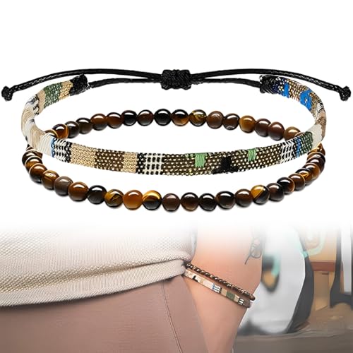 2er Set Surfer-Armband Herren & Damen & Handmade • Perlen-Armband Boho Stoff-Armband • Hippie Sommer Strand-Schmuck • Freundschaftsarmbänder für Ihn & Sie von HABNI