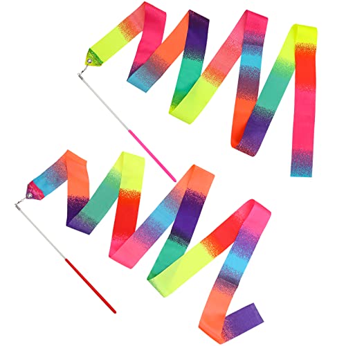 2pcs Rhythmic Dance Ribbons, 78.7 Inch Gymnastics Ribbon Dancer Wand Dancing Ribbon Streamers for Kids, Fits Artistic Dancing Gymnastics, Circus Carnival Shows, Baton Stick Twirling von HABNI