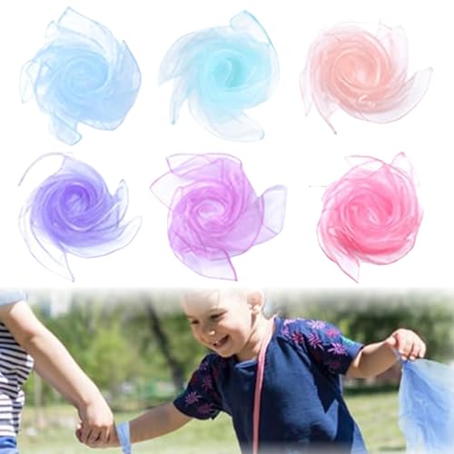 6 Stück Chiffontücher Set, Square Jongliertücher Performance Seide Schals Bunt Tanz Tücher Kinder Baby Kindergarten von HABNI