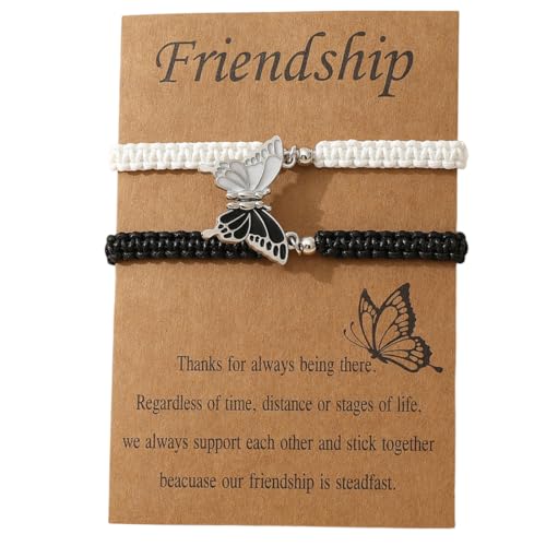 HABNI 1 Paar BFF-Armbänder für passende Schmetterlingsarmbänder Verstellbarer Strang Best Friends-Armband handgefertigter Charm-Freundschaftsarmbänder Schmuck Geschenke, Weiß+Schwarz von HABNI