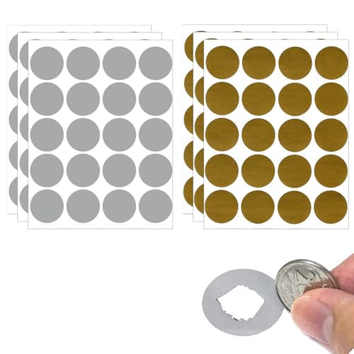 HABNI 120 Stück, 25mm Rubbel Etiketten Rubbellose Aufkleber, Scratch Sticker,Scratch Off Glitter Scratch Etiketten Rubbelkarten,Scratch Off Label Card für Einklebebuchbuch - Gold & Argento von HABNI