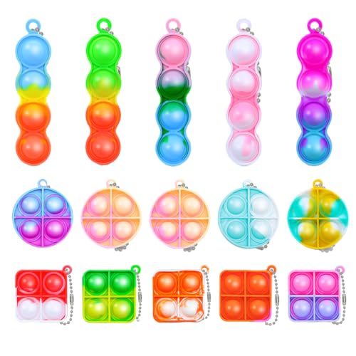 HABNI 15 Stück Mitgebsel Kindergeburtstag Mini-Fidget-Spielzeug Partygeschenke Für Kinder Von 4–8 Popit Keychain Für Kinder Jungen Mädchen Pop-Schlüsselanhänger 3 Verschiedene Modelle von HABNI