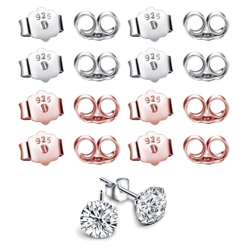 HABNI 16 Pcs Ohrring Verschluss Ohrstecker Flacher Verschluss 925 Silber Nickelfrei Hypoallergen Mädchen Ohrringverschlüsse Stecker Verschluss Gegenstecker Ohrring Stopper Butterfly Verschluss von HABNI