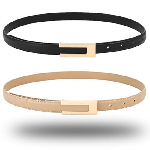 HABNI 2 Pcs Gürtel Damen Schmaler Taillengürtel Für Damen Ledergürtel Verstellbarer Dünner Gürtel Skinny Retro Taillengürtel Klassisch Dekorativen Gürtel Für Jeans Hosen Kleider Mode Gürtel von HABNI