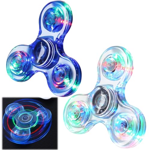 HABNI 2 Stück Fidget Spinner,Leuchtende Fidget Toys für Kinder LED Kristall Fidget Finger Toy Hand Fidget Spinner Spielzeug(Transparent, Blau) von HABNI
